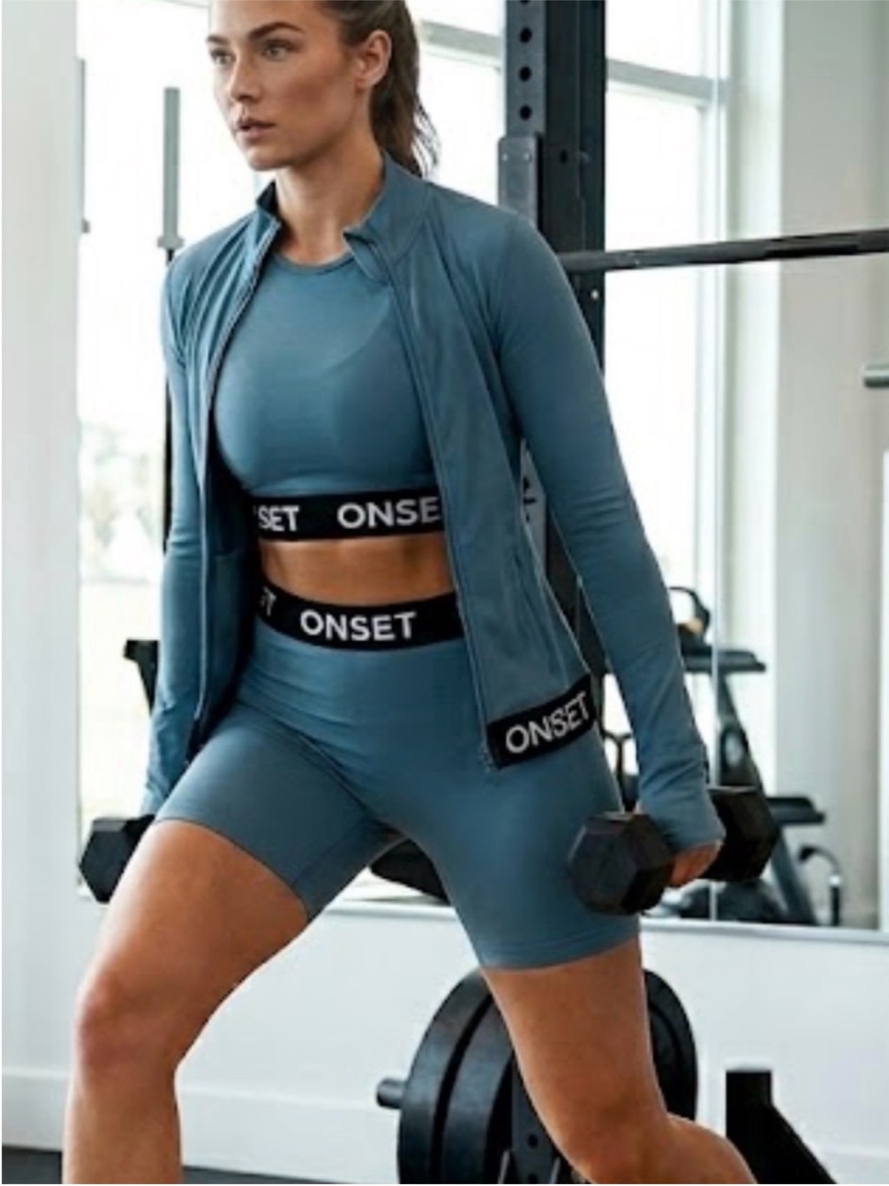 Onset Three Piece Workout Slate Blue Set Activewear Size Medium